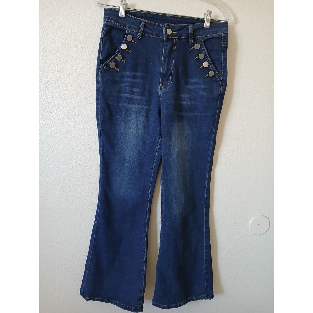 Womens Jeans Denim Pant Flare Leg Stretch Medium Wash Size M Comfort‎